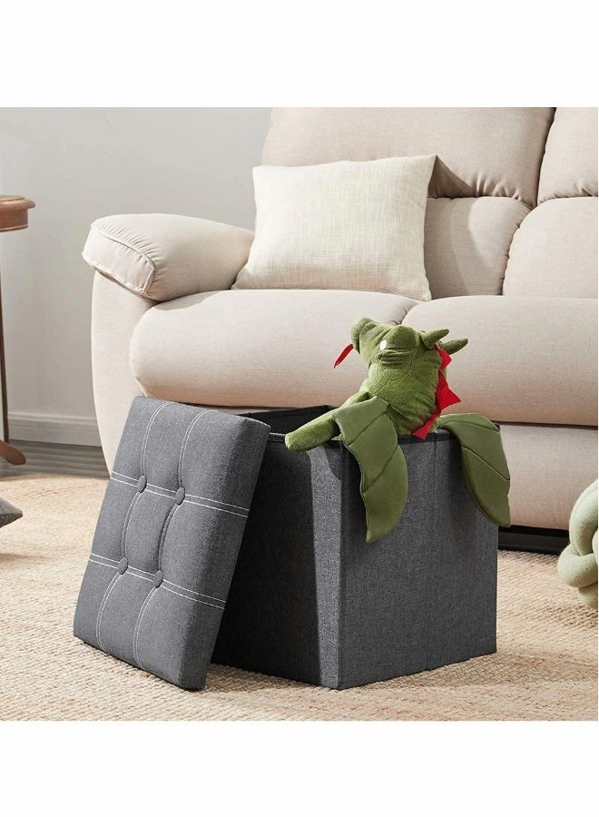 15 inches Storage Ottoman Cube, Foldable Boxes Footrest Step Stool, Padded Seat for Dorm Living Room, Support 350lbs, Line Fabric (Grey) - Image 2