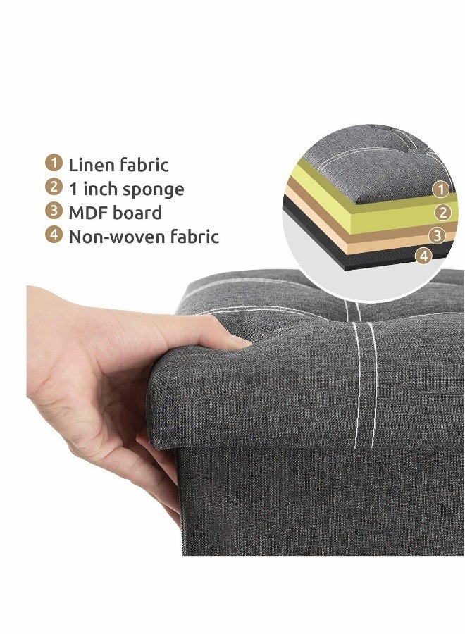 15 inches Storage Ottoman Cube, Foldable Boxes Footrest Step Stool, Padded Seat for Dorm Living Room, Support 350lbs, Line Fabric (Grey) - Image 3