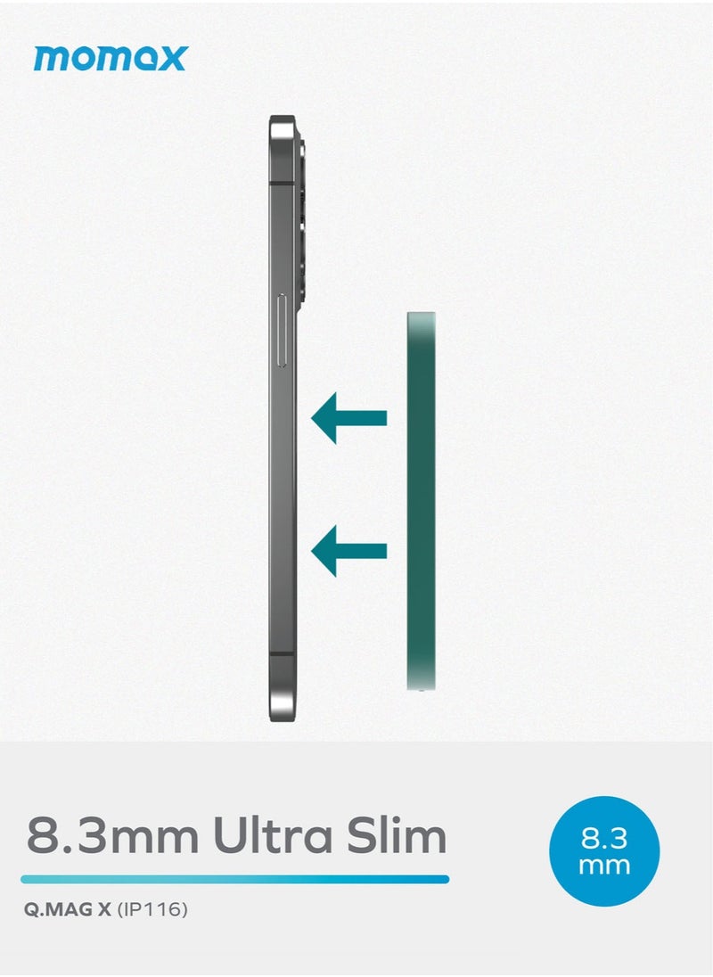 Q.Mag X 5000mAh Magnetic Wireless Battery Pack USB-C Up to 15W PD Output - Green