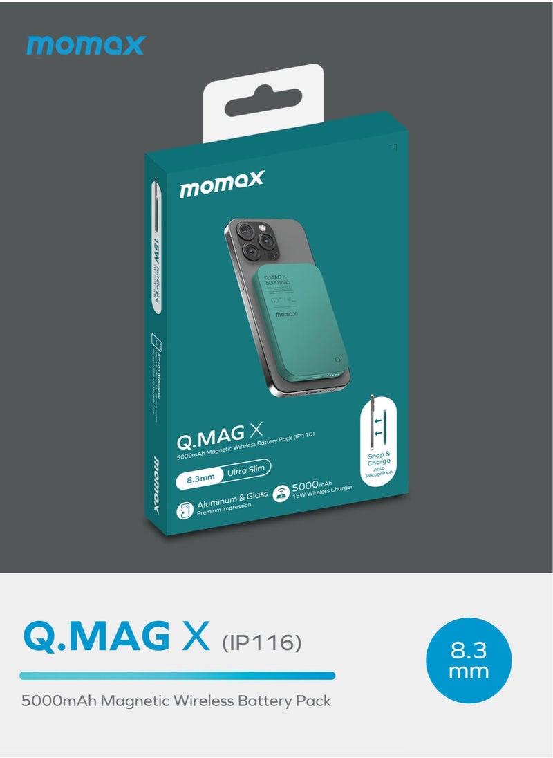 Q.Mag X 5000mAh Magnetic Wireless Battery Pack USB-C Up to 15W PD Output - Green