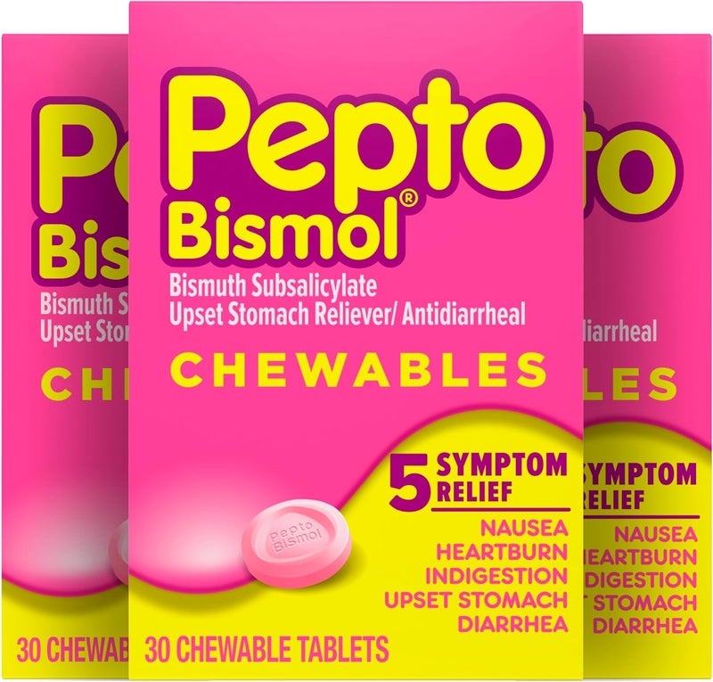 Pepto Bismol Chewable Tablets for Nausea Heartburn Indigestion Upset Stomach and Diarrhea Relief Original Flavor 90 Total 3 Packs of 30 - Image 1