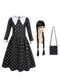 Brain Giggles Brain Giggles Wednesday Addams Costume Set  Black Dress with Bag Cosplay Outfit - Large  - Image 5