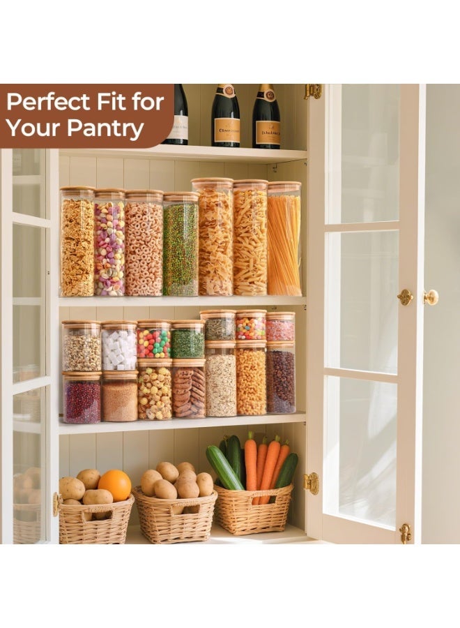 ComSaf Glass Spaghetti Pasta Storage Container with Lids 2 Qt Set of 3, Tall Clear Airtight Food Storage Jar with Wood Cover Kitchen Pantry Storage Container for Noodles Flour Cereal Coffee Beans - Image 5