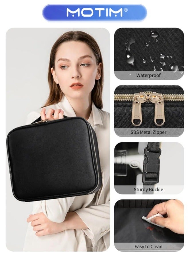 Motim Makeup Bag with Mirror and Light,Leather Cosmetic Train Cases with Adjustable Dividers for Women, Artist and More - Image 4