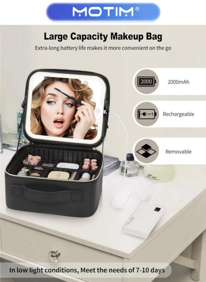 Motim Makeup Bag with Mirror and Light,Leather Cosmetic Train Cases with Adjustable Dividers for Women, Artist and More - Image 5