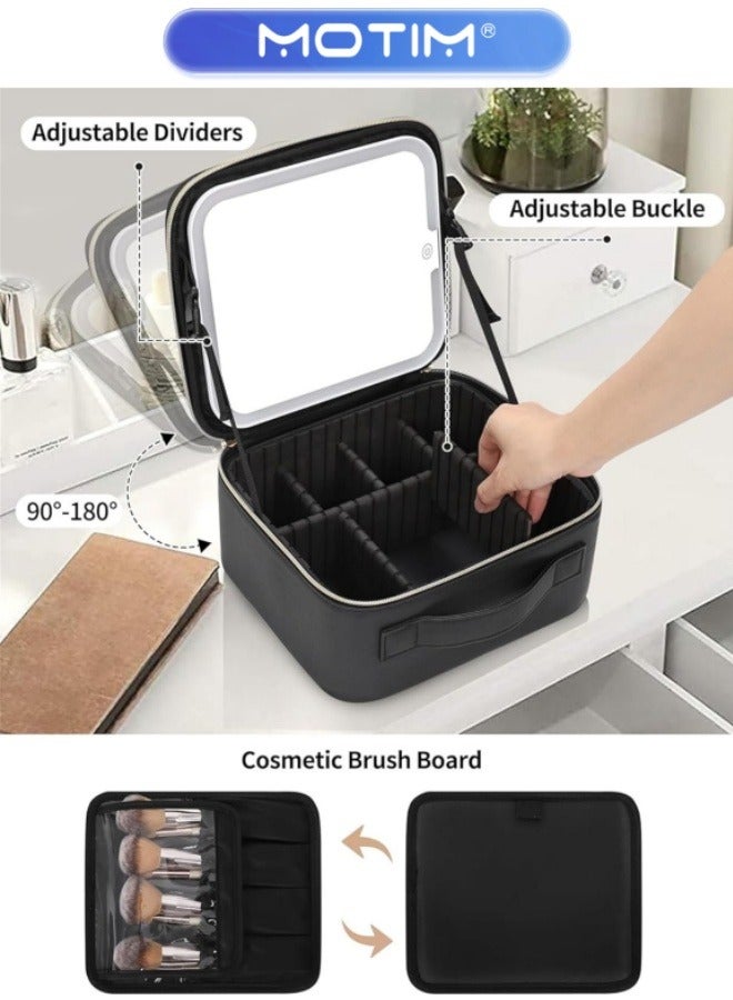 Motim Makeup Bag with Mirror and Light,Leather Cosmetic Train Cases with Adjustable Dividers for Women, Artist and More - Image 3