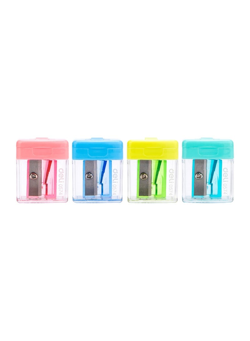 Deli E0574 1-Hole Pencil Sharpener with Canister â€“ Standard Size, Translucent Design Assorted 72PCS - Image 2