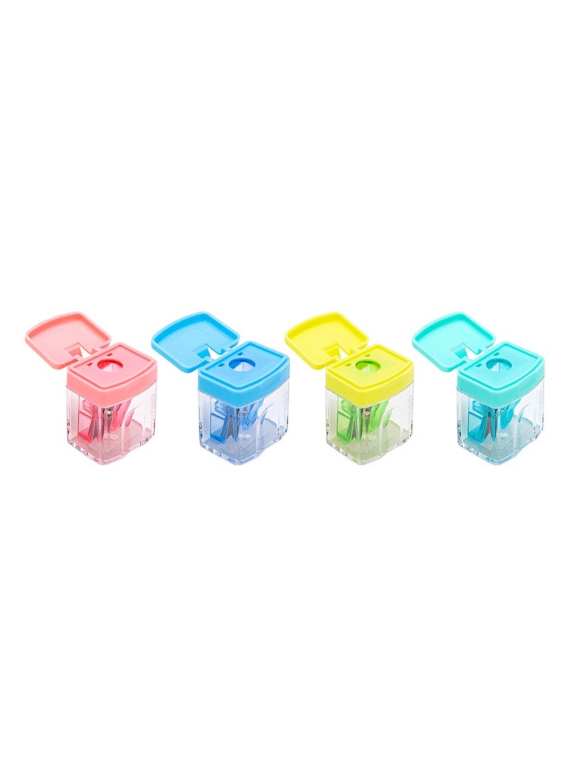 Deli E0574 1-Hole Pencil Sharpener with Canister â€“ Standard Size, Translucent Design Assorted 72PCS - Image 3