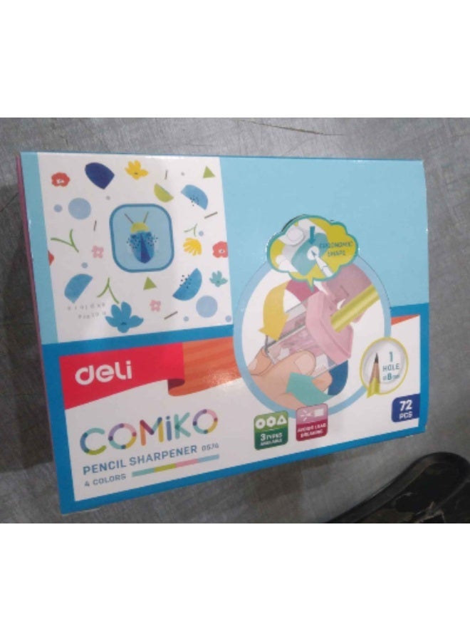 Deli E0574 1-Hole Pencil Sharpener with Canister â€“ Standard Size, Translucent Design Assorted 72PCS - Image 1