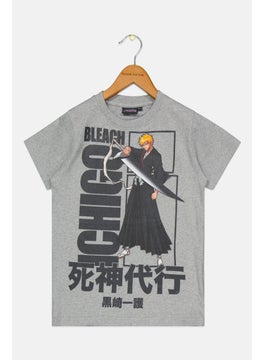 Bleach Kids Boy Crew Neck Short Sleeve Brand Logo T-Shirt, Grey  - Image 1