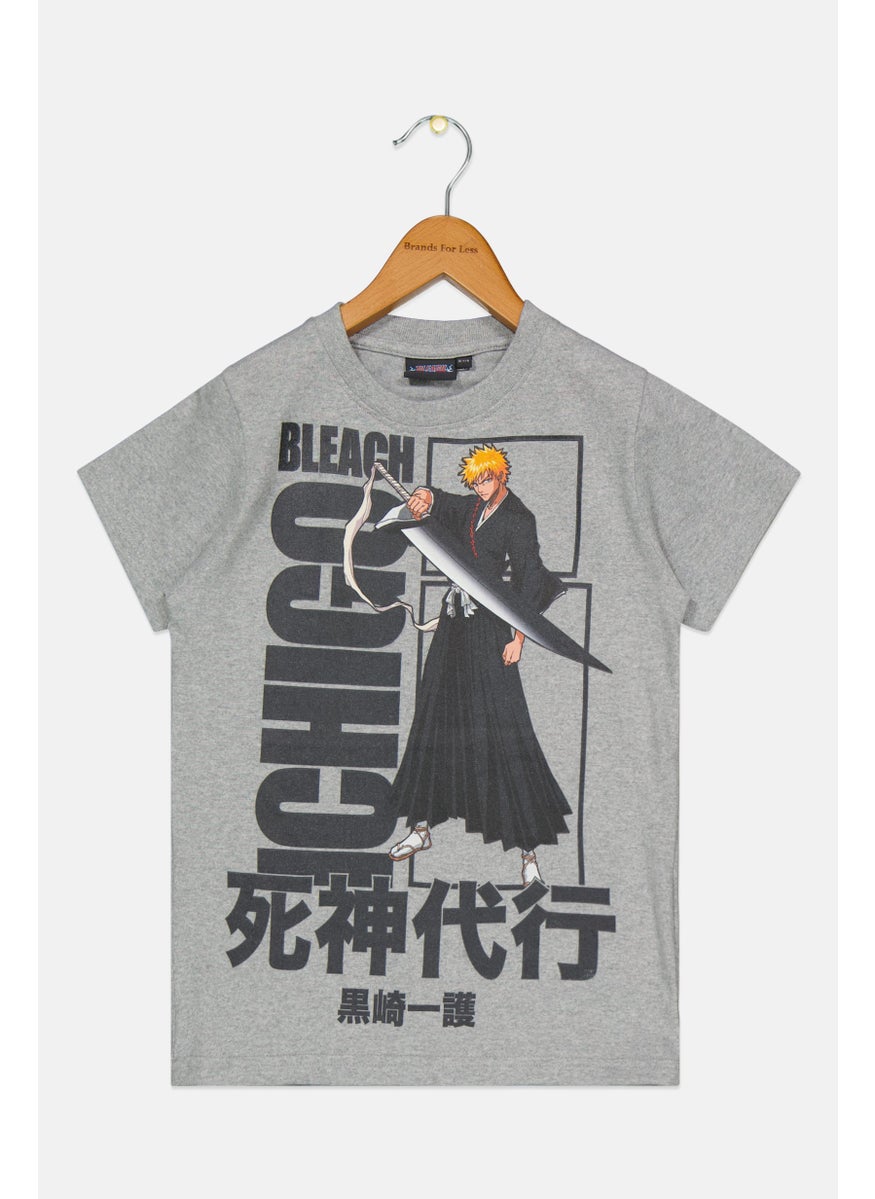 Bleach Kids Boy Crew Neck Short Sleeve Brand Logo T-Shirt, Grey  - Image 1