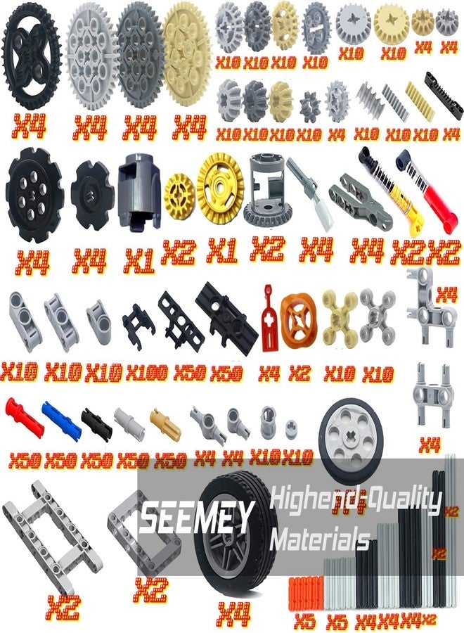 SEEMEY 844Pcs Pins-Gears-Axles Set Compatible with mainbrands-Technical-Parts, Latest differentials Chain Link Connector Joints Tank Track Car-Wheels-Tires Shock-Absorber Steering Shaft - Image 3