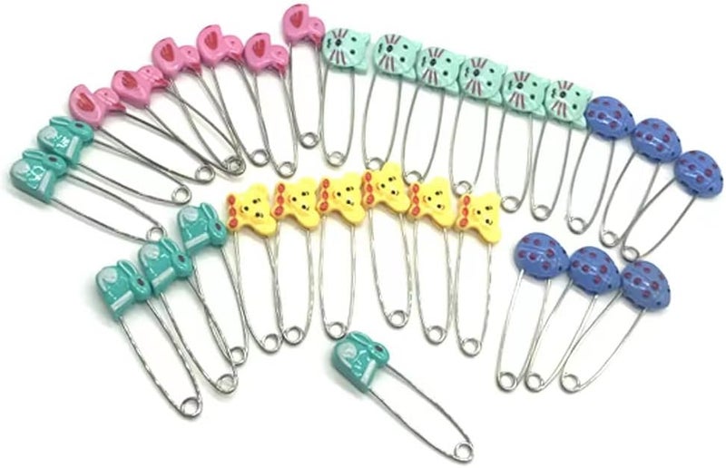 GTONEE Cute Animal Fruit Baby Safety Pins Secure Clips for Fastening Baby Clothes Diaper Napkins Stainless Steel 5CM 30PCS (Animal) - Image 1