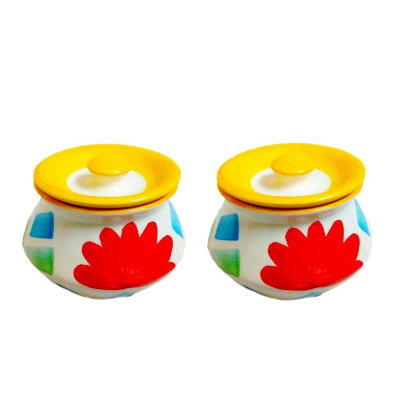 RV CRAFTS Classic Decorative Ceramic Achar Handi 3 Inches Set of 2