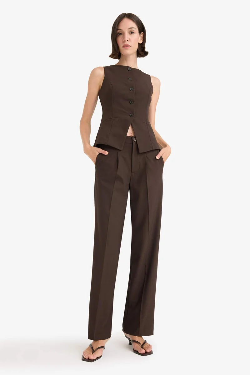 ديفاكتو Wide Leg Zippered High Waist Trousers