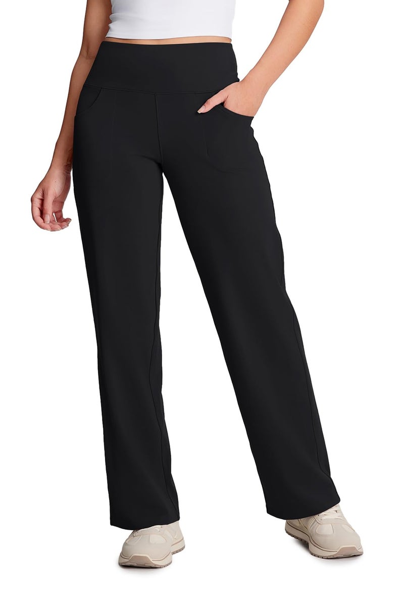 Yogipace Petite Womens Wide Leg Yoga Pants with Pockets High Rise Stretch Travel Casual Lounge Sweatpants27BlackSize S - Image 2