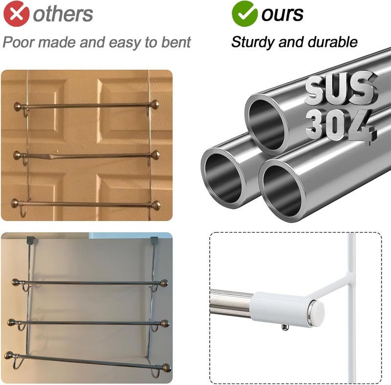 Keplrend Over The Door Towel Rack, No-Drill Door Towel Rack Holder, Space Saving Triple Over Door Towel Racks for Bathroom Door, Glass Shower Door - Image 2