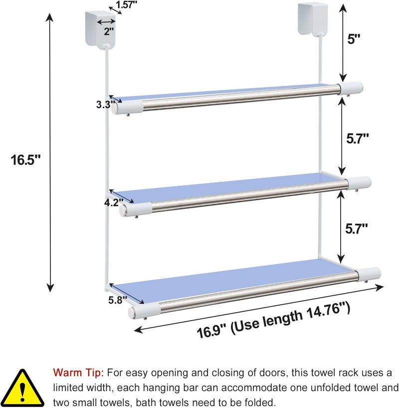 Keplrend Over The Door Towel Rack, No-Drill Door Towel Rack Holder, Space Saving Triple Over Door Towel Racks for Bathroom Door, Glass Shower Door - Image 5