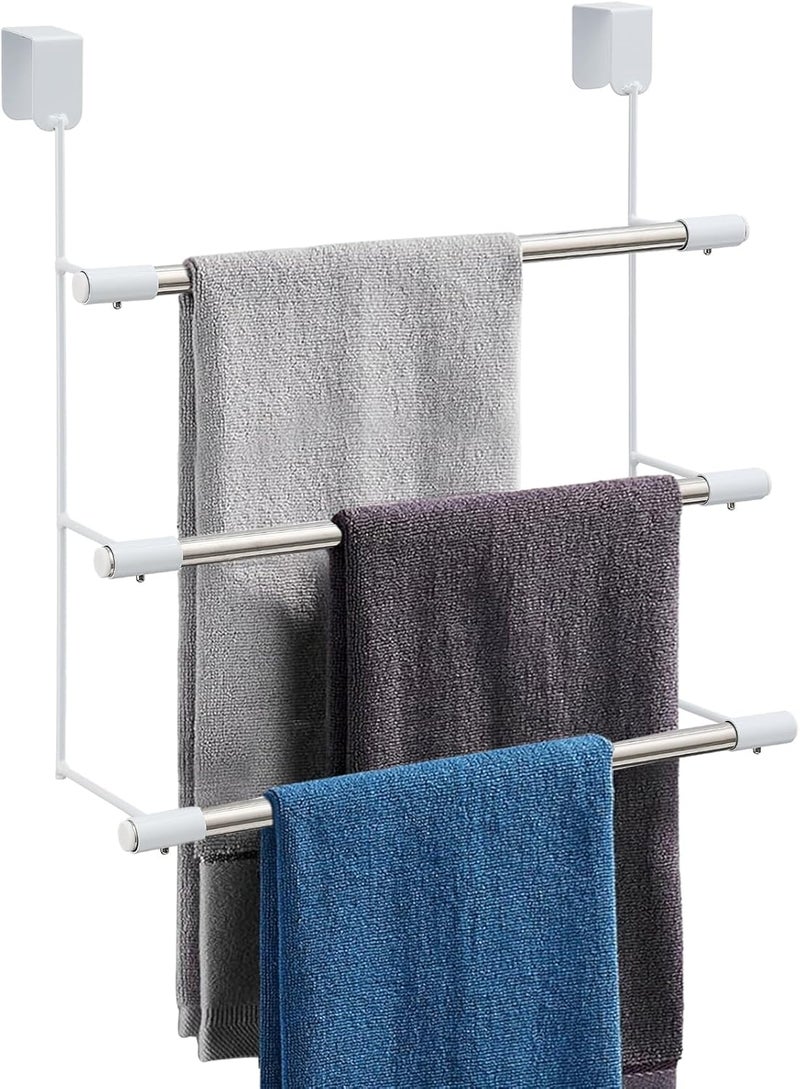 Keplrend Over The Door Towel Rack, No-Drill Door Towel Rack Holder, Space Saving Triple Over Door Towel Racks for Bathroom Door, Glass Shower Door - Image 1