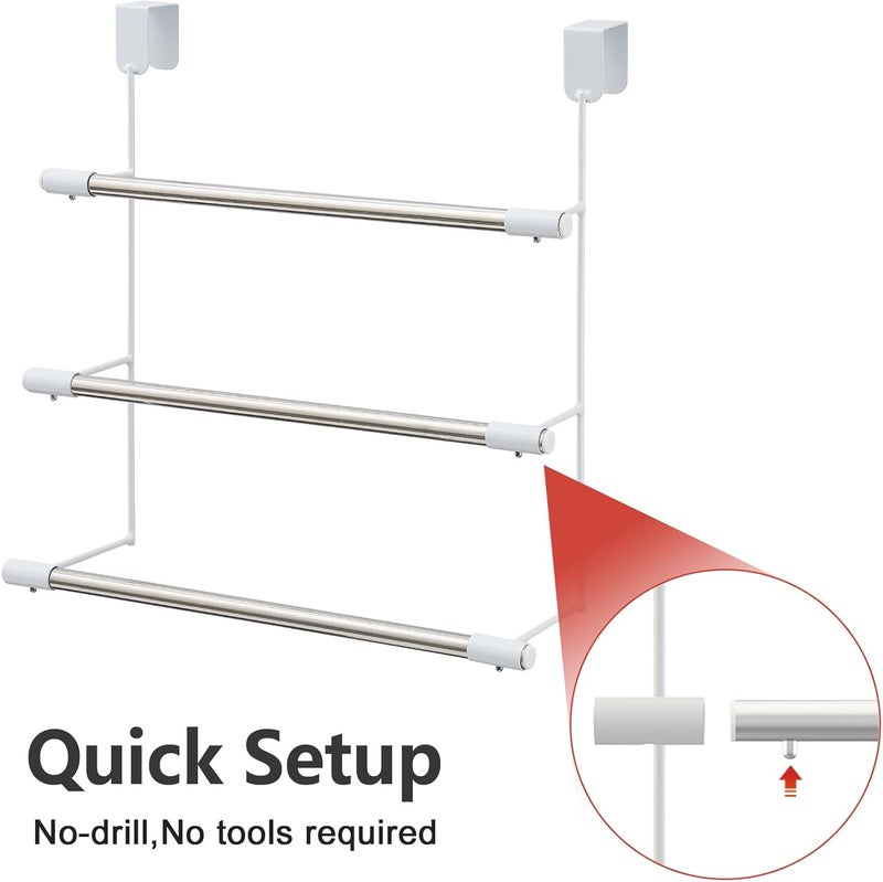 Keplrend Over The Door Towel Rack, No-Drill Door Towel Rack Holder, Space Saving Triple Over Door Towel Racks for Bathroom Door, Glass Shower Door - Image 3