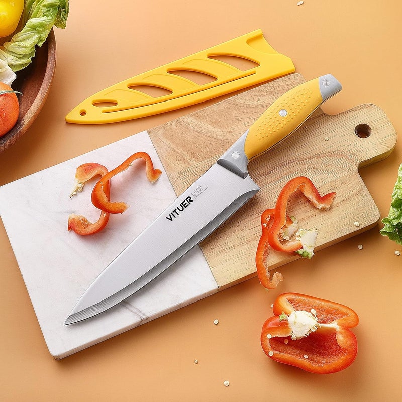 VITUER Chef Knife, 3PCS Kitchen Knife, Multicolor Stainless Steel Sharp Chef Knife Set (3Pack, Yellow, Red, Green) - Image 3