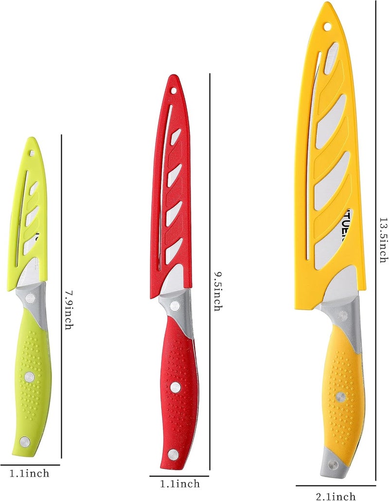 VITUER Chef Knife, 3PCS Kitchen Knife, Multicolor Stainless Steel Sharp Chef Knife Set (3Pack, Yellow, Red, Green) - Image 2