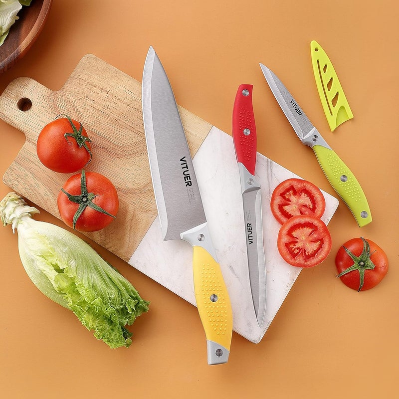VITUER Chef Knife, 3PCS Kitchen Knife, Multicolor Stainless Steel Sharp Chef Knife Set (3Pack, Yellow, Red, Green) - Image 5