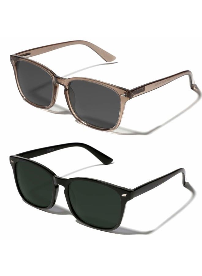 TIJN Polarized Sunglasses for Women Men Classic Trendy Stylish Sun Glasses 100% UV Protection, 02-(2pack) black(green Lens)+wheat, Large - Image 1