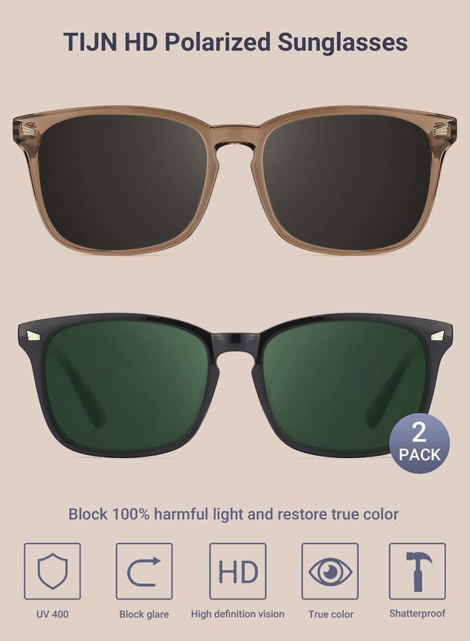 TIJN Polarized Sunglasses for Women Men Classic Trendy Stylish Sun Glasses 100% UV Protection, 02-(2pack) black(green Lens)+wheat, Large - Image 3