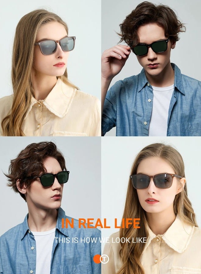 TIJN Polarized Sunglasses for Women Men Classic Trendy Stylish Sun Glasses 100% UV Protection, 02-(2pack) black(green Lens)+wheat, Large - Image 2