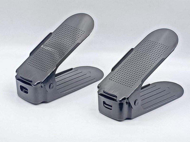 AMDROZ AMDROZ Black Shoe Slots Organizer Set of 6 Double Deck Shoe Space Savers Anti Slip Shoe Stackers Free Standing Shoe Slots Compact Shoe Stacker for Shoes Sandals Boots
