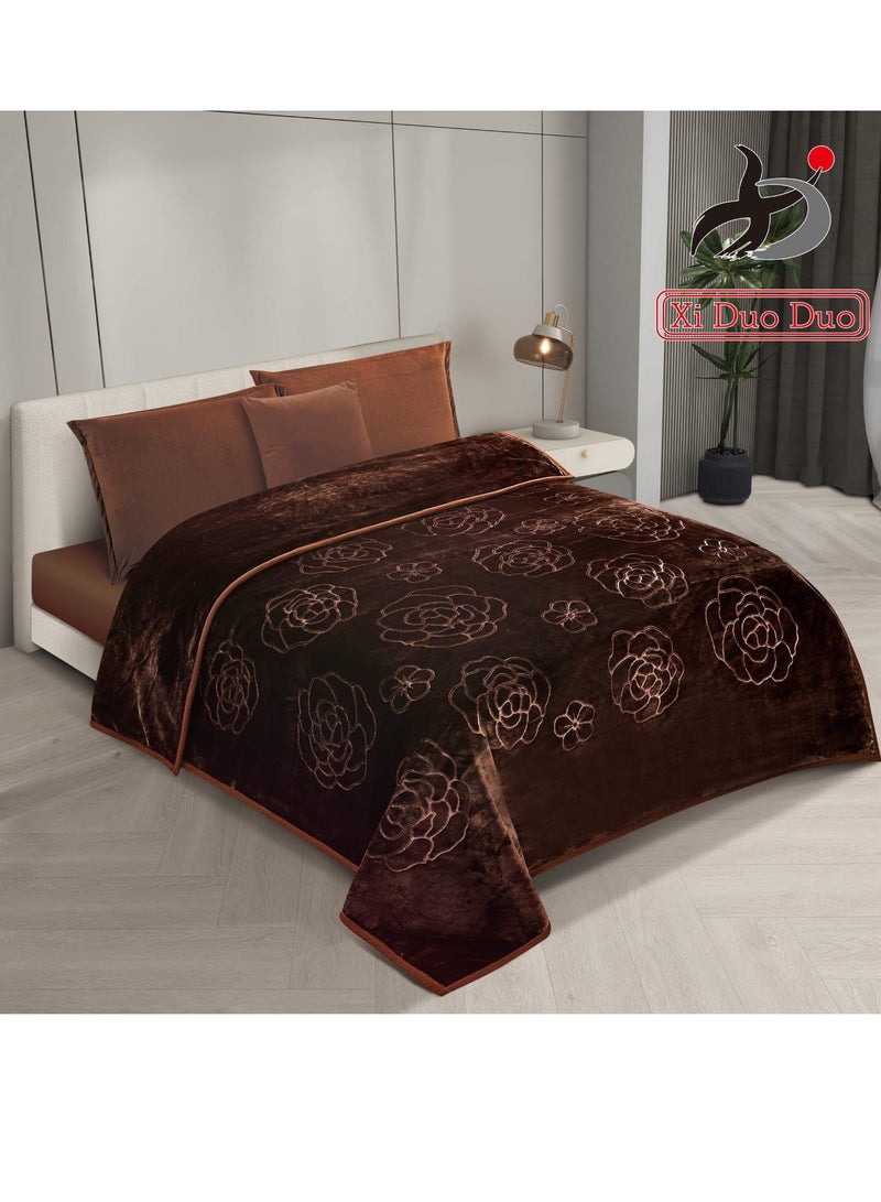 Xi Duo Duo Single winter blanket, plain embossed design, ultra-soft texture, measuring 160 x 220 cm
