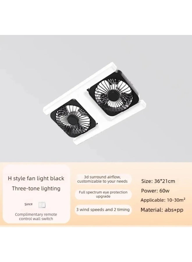 60W LED Ceiling Fan Light, Dual Fans with Remote, E27 Socket, 3-Tone Lighting for Bedroom Living Room, 36x21cm - Image 2