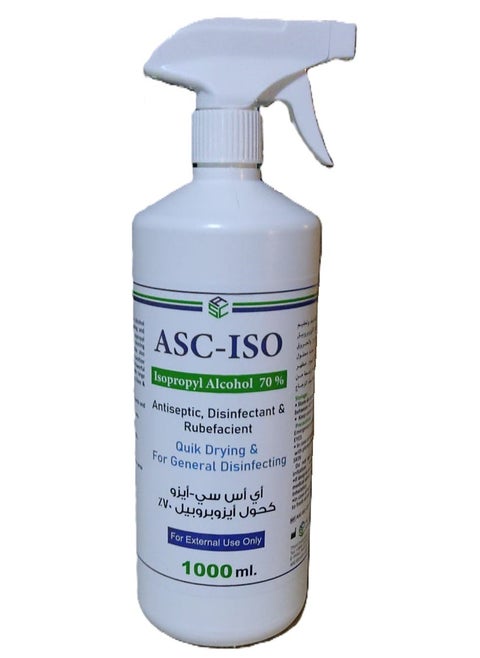 Isopropyl Alcohol 70% Antiseptic, Disinfectant and Rubefacient For Quick Drying and General Disinfecting - Spray 1000 Ml
