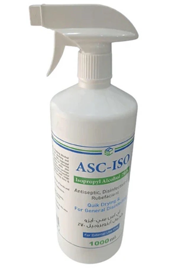 Isopropyl Alcohol 70% Antiseptic, Disinfectant and Rubefacient For Quick Drying and General Disinfecting - Spray 1000 Ml