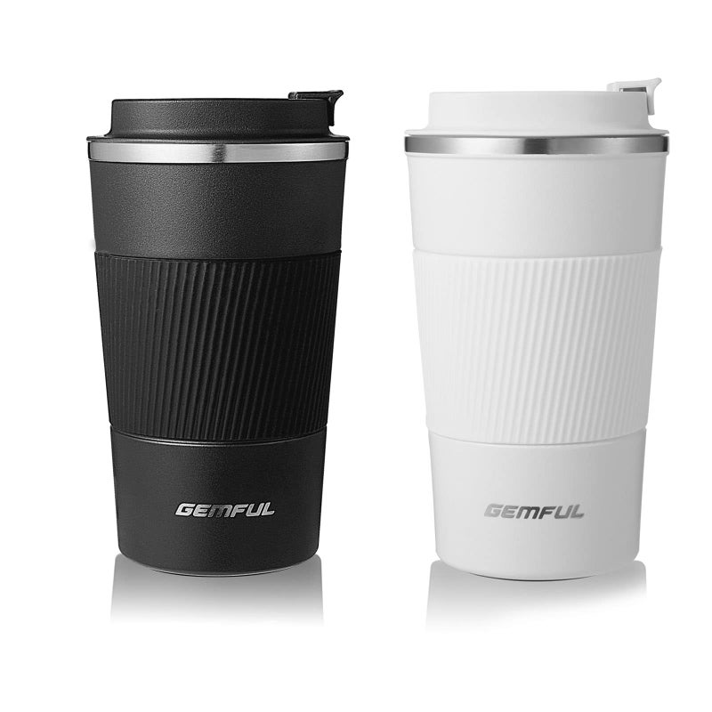 GEMFUL Travel Coffee Mug 2 Pack Insulated To Go Tumbler with Lid Portable Stainless Steel Reusable Cups Leak proof for Women Hot Cold Drinks 17oz (Black and White) - Image 1