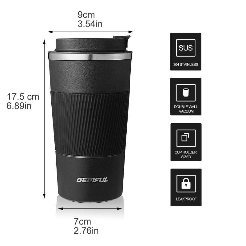 GEMFUL Travel Coffee Mug 2 Pack Insulated To Go Tumbler with Lid Portable Stainless Steel Reusable Cups Leak proof for Women Hot Cold Drinks 17oz (Black and White) - Image 2