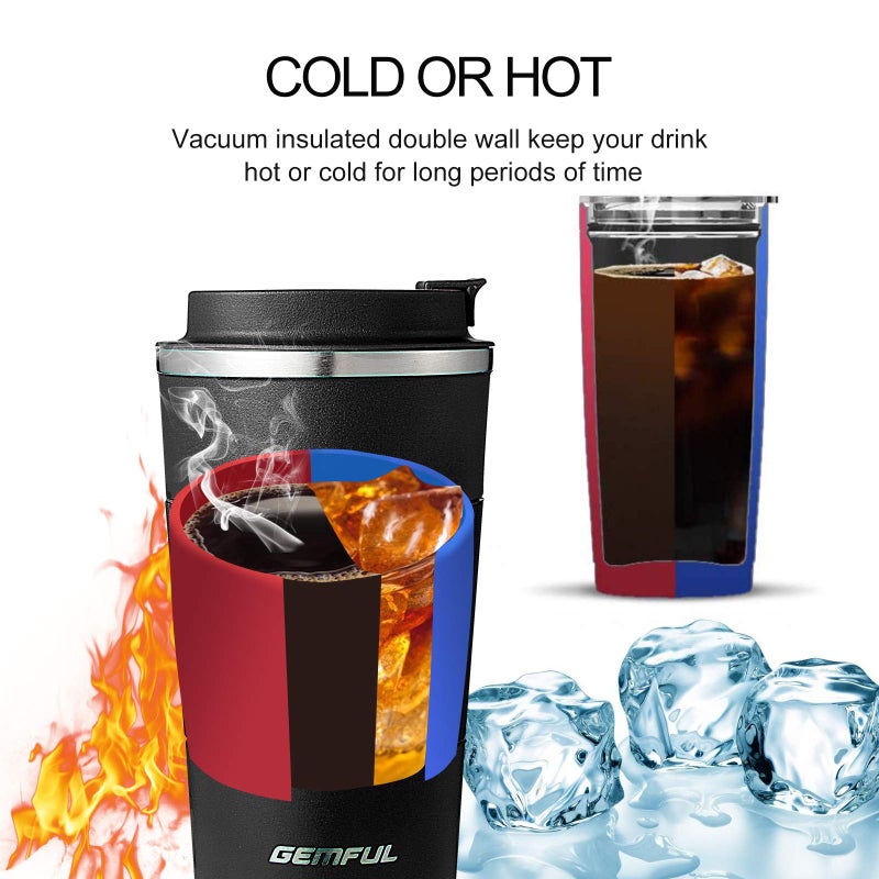 GEMFUL Travel Coffee Mug 2 Pack Insulated To Go Tumbler with Lid Portable Stainless Steel Reusable Cups Leak proof for Women Hot Cold Drinks 17oz (Black and White) - Image 4
