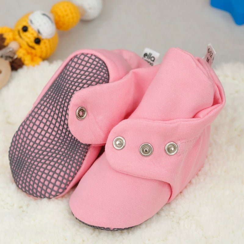 Ella Bonna Organic Cotton Baby Slippers, Non-Slip Sole, Newborn Slippers, Home Nursery Shoes, Pink  - Image 1