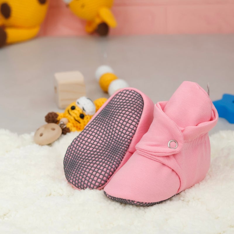Ella Bonna Organic Cotton Baby Slippers, Non-Slip Sole, Newborn Slippers, Home Nursery Shoes, Pink  - Image 4