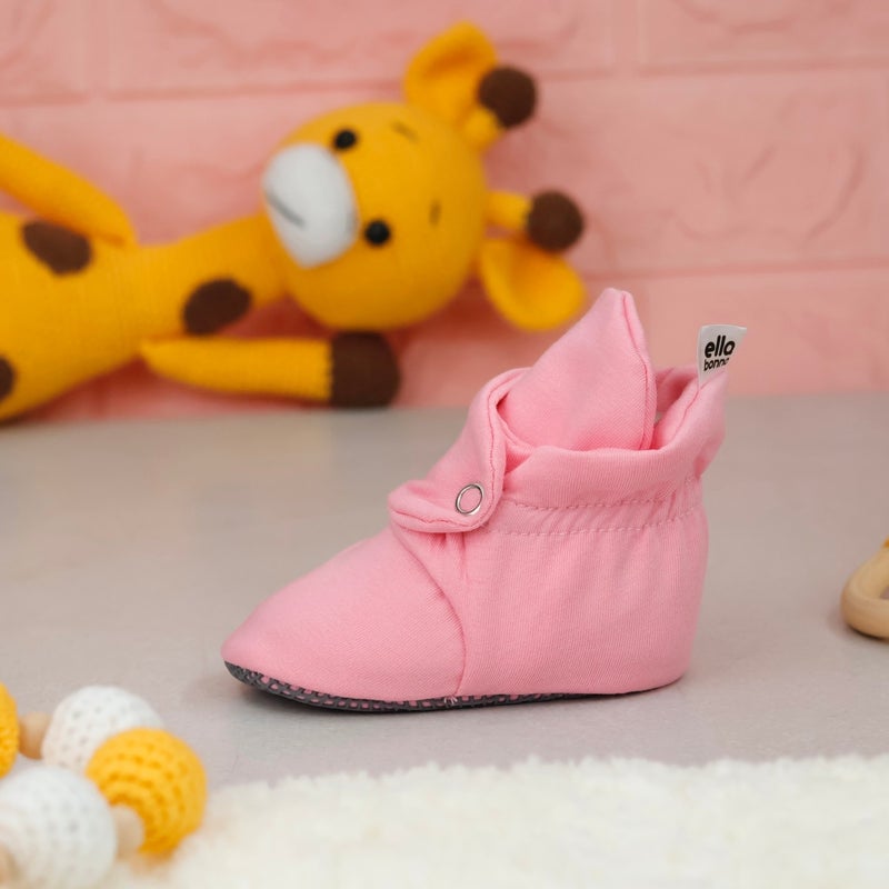 Ella Bonna Organic Cotton Baby Slippers, Non-Slip Sole, Newborn Slippers, Home Nursery Shoes, Pink  - Image 5