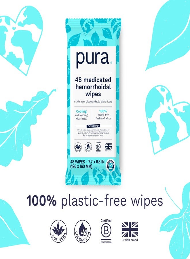 Pura Flushable Hemorrhoid Wipes XL, 48 Count, Medicated with Cooling Witch Hazel, Aloe & Coconut Oil, Fast Relief, Fragrance-Free, 100% Plastic-Free - Image 4