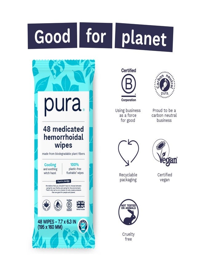 Pura Flushable Hemorrhoid Wipes XL, 48 Count, Medicated with Cooling Witch Hazel, Aloe & Coconut Oil, Fast Relief, Fragrance-Free, 100% Plastic-Free - Image 3