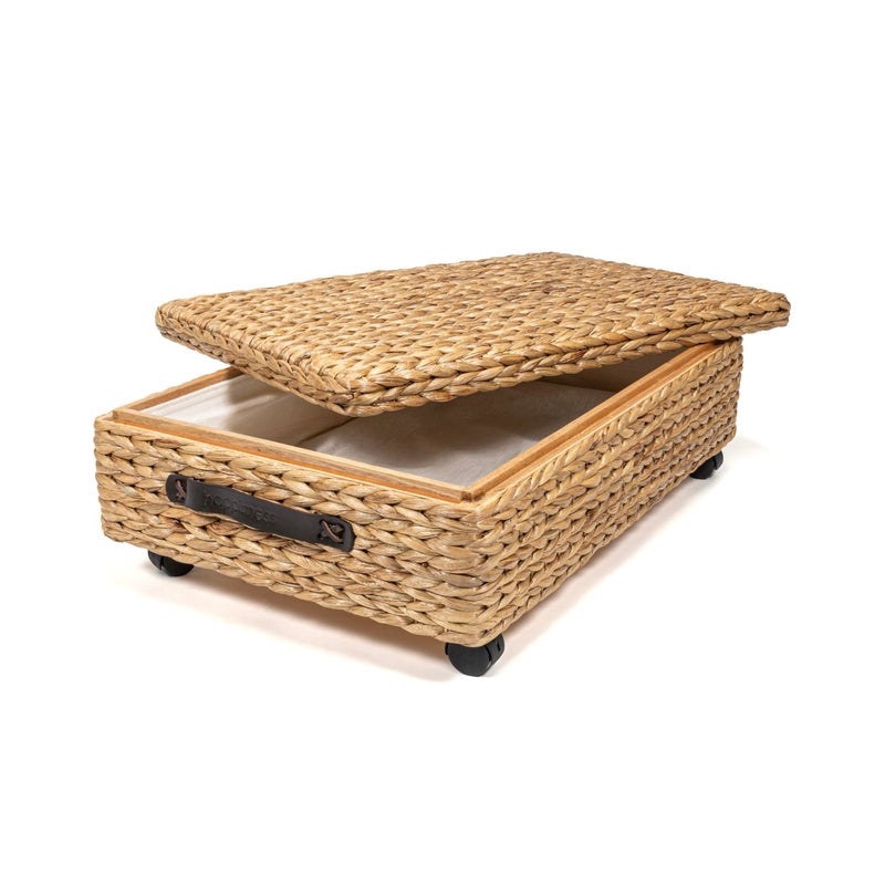 happimess BSK1006A 2638 Chett Minimalist HandWoven HyacinthWood Underbed Storage Bin with Wheels and Handles for Storage and Decoration in Bathroom Bedroom Closet Entryway Guest Room Natural