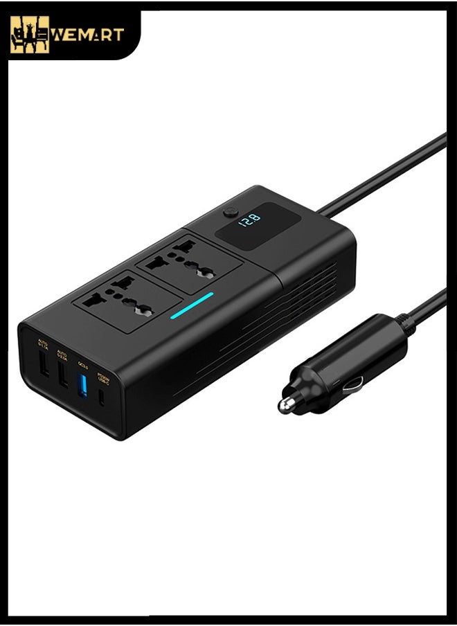 WEMART 200W Car Power Inverter,DC 12/24V to 220V AC Car Inverter,3 USB 1 Type-C Ports Charger Adapter Car Plug Converter with Switch and Current LED Screen,Suitable for Cars,SUV & Truck  - Image 1