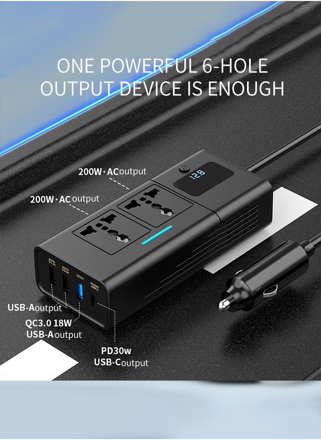 WEMART 200W Car Power Inverter,DC 12/24V to 220V AC Car Inverter,3 USB 1 Type-C Ports Charger Adapter Car Plug Converter with Switch and Current LED Screen,Suitable for Cars,SUV & Truck  - Image 3