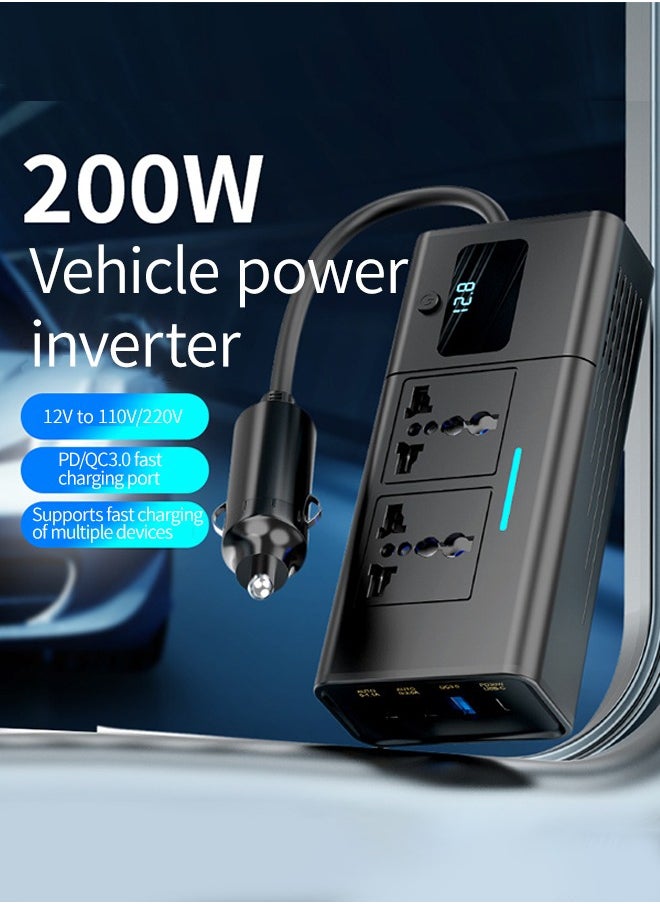 WEMART 200W Car Power Inverter,DC 12/24V to 220V AC Car Inverter,3 USB 1 Type-C Ports Charger Adapter Car Plug Converter with Switch and Current LED Screen,Suitable for Cars,SUV & Truck  - Image 2