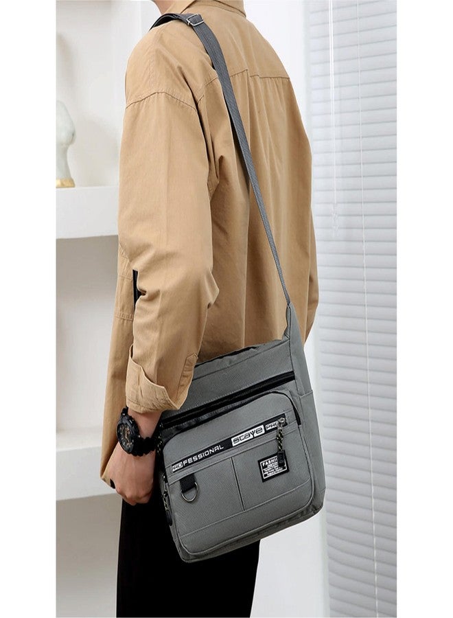 GNEXIN Travel Casual Messenger Sholder Bag Waterproof Wear-resistant Backpack with Multilayer Pocket Men's Tote Bag Large Capacity Zipper Closure (Grey) - Image 4