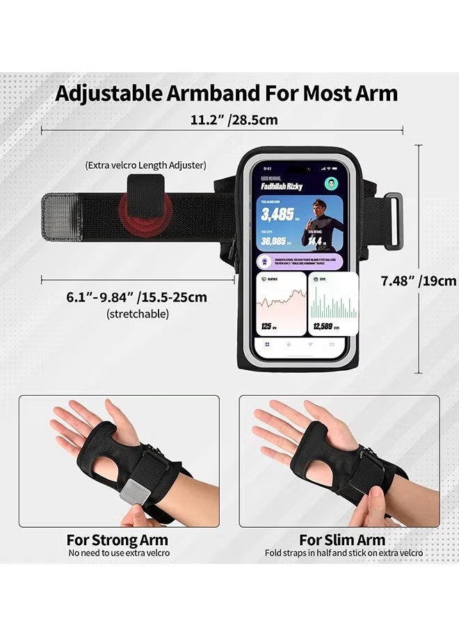 واي جيه حامل هاتف لمعصم اليد للركض، أشرطة للساعد، شريط للركض مع فتحة للبطاقة لهواتف iPhone Pro Max Plus (16/15/14/13/12/11/X/XR)، لهواتف Galaxy S24/S10، حامل هاتف يصل إلى حجم 7.0 بوصة - Image 3