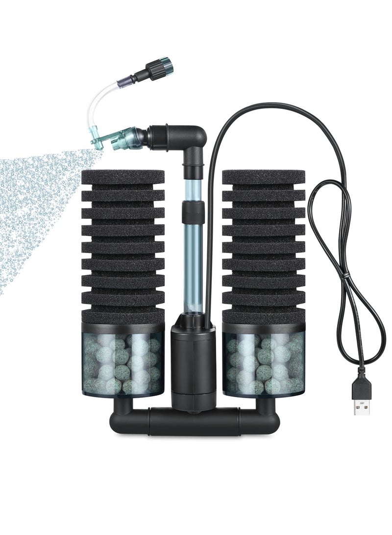 Aquarium Sponge Filter Bubbler with Ultra Quiet Water Pump and Ceramic Balls Mini 3 in 1 silent Fish Tank Electric Filter Oxygen Pump IPX8 Watterproof for Fish Shrimp Breeding Tank 15-50 Gallon - Image 1